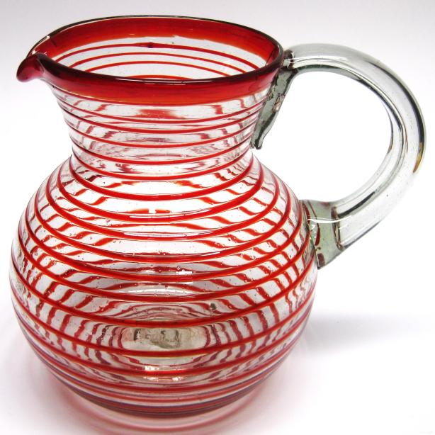 Spiral Glassware / Ruby Red Spiral 120 oz Large Bola Pitcher / A classic with a modern twist, this pitcher is adorned with a beautiful ruby red spiral.